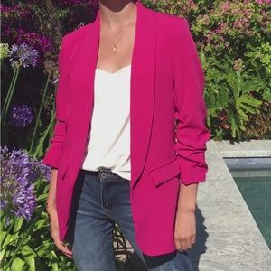INC International Concepts Hot Pink Blazer Rusched Sleeves Size Medium